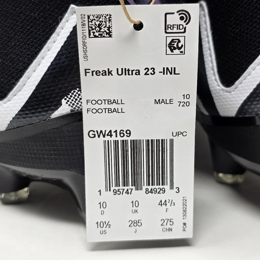 Adidas Freak Ultra 23 Inline Black White Football Cleats GW4169 Mens Sz 10.5 New